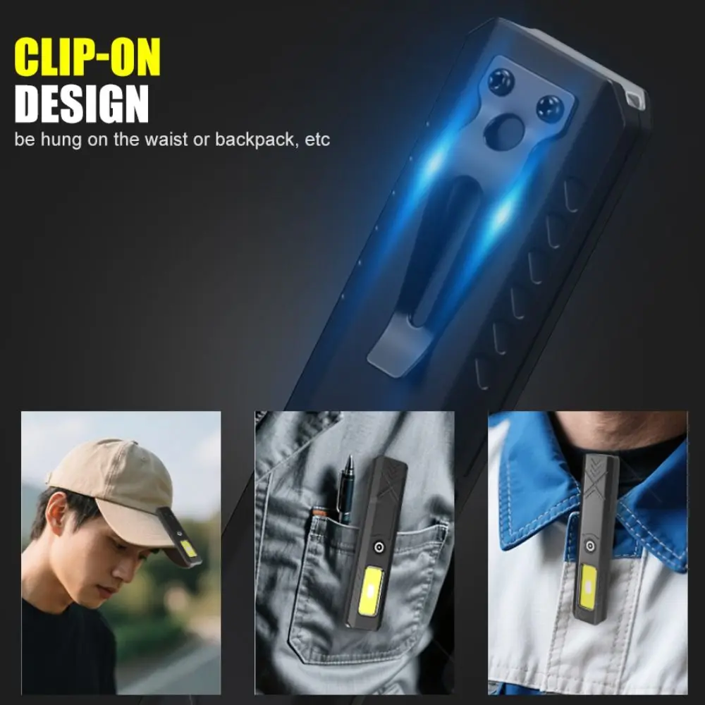 Rechargeable LED Keychain Flashlight with Magnet Ultra-thin Security Flashing Work Light Multifunctional Back Clip Design