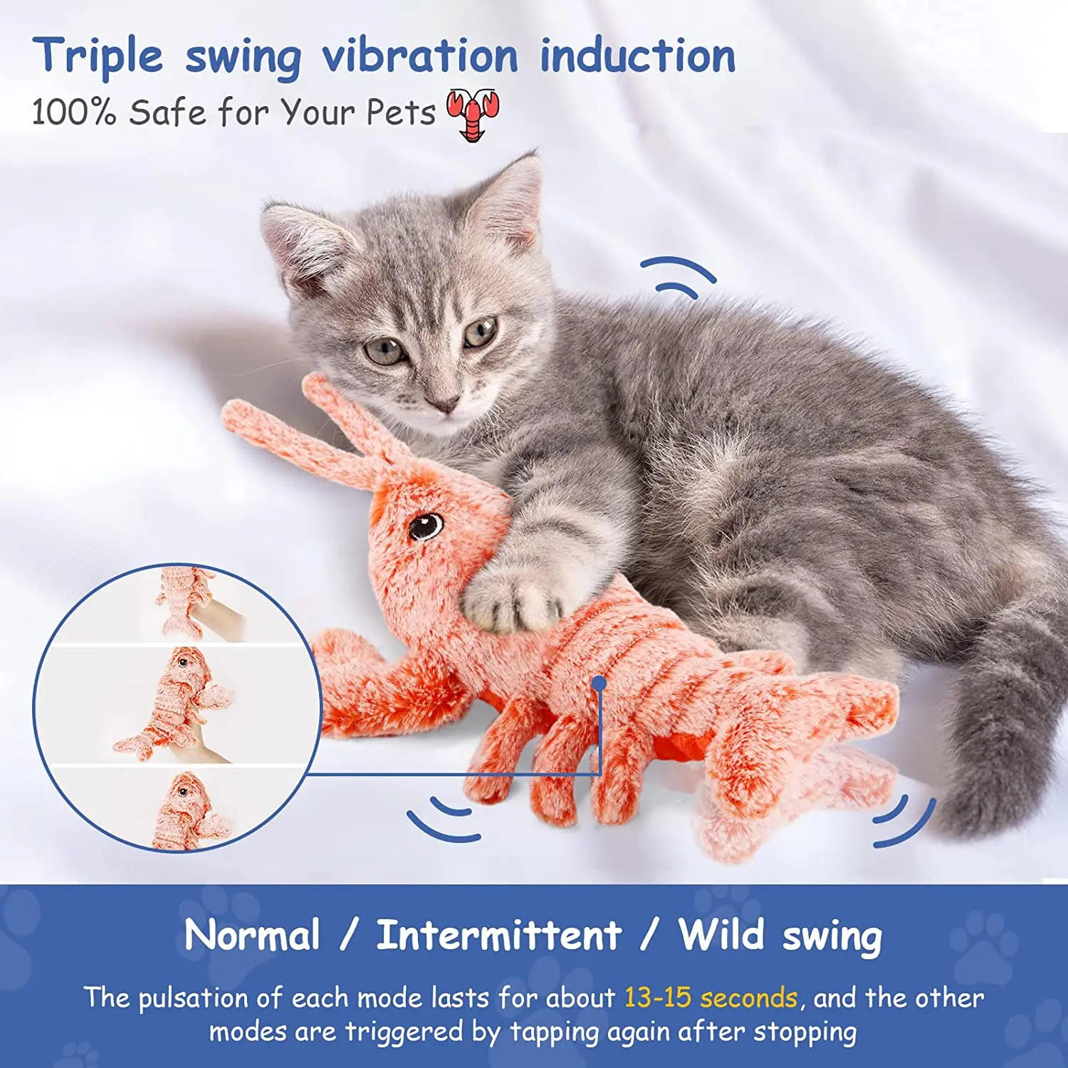 Electric Flopping Lobster Cat Toy Realistic Jumping Shrimp Plush Interactive Washable Toys With Catnip Packets For Cat Small Dog