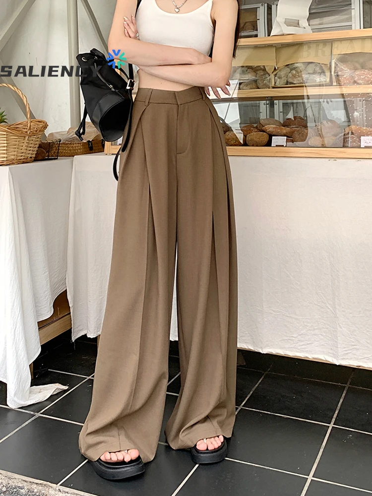 

Premium Wide Leg Pants Women's Spring Black High Waist Draping Dragging Pants Casual Straight Long Trousers