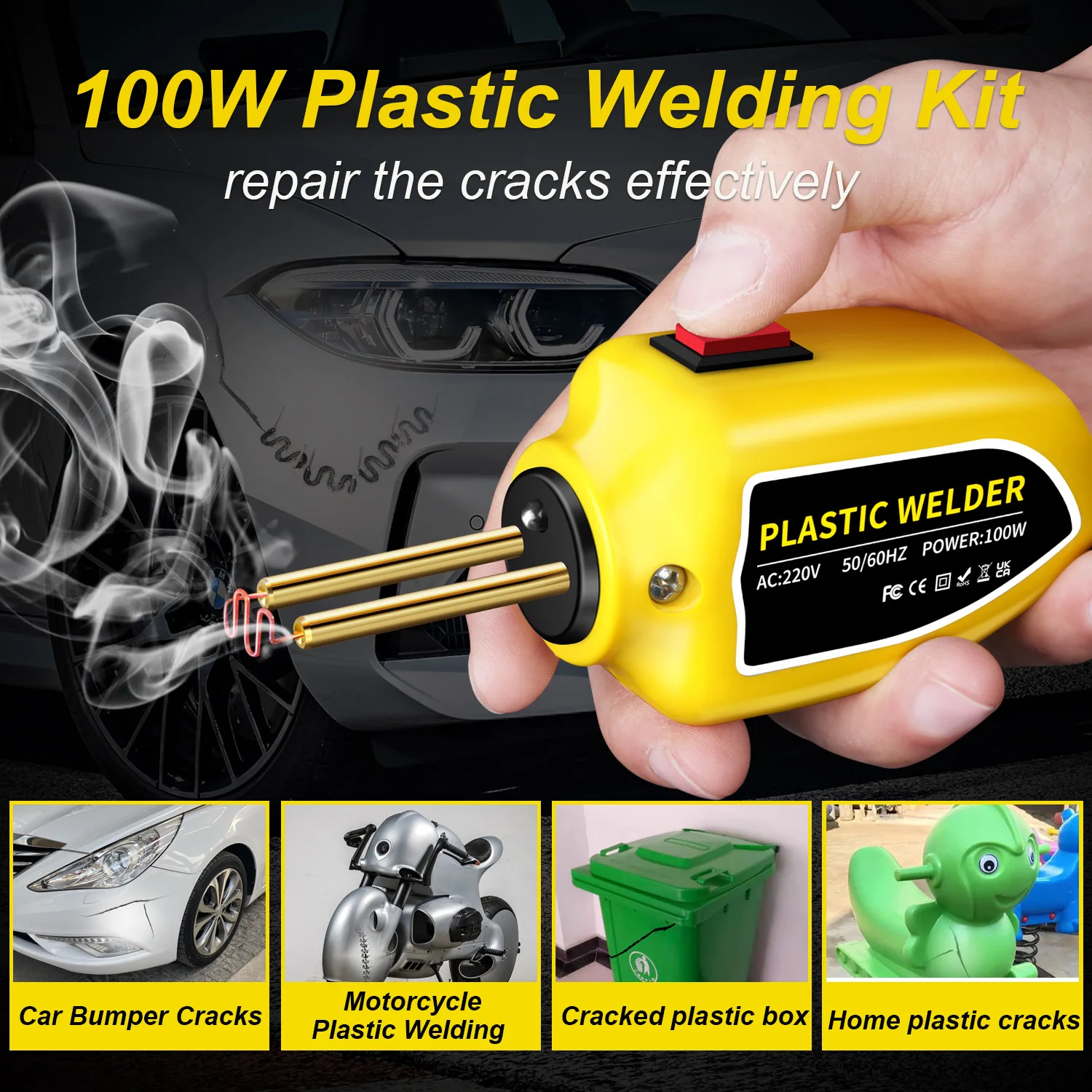 Plastic Welder 100W Heat Gun 200pcs Hot Staplers Plastic Welding Machine Bumper Soldering Iron Staples Car Repair Tools Kit