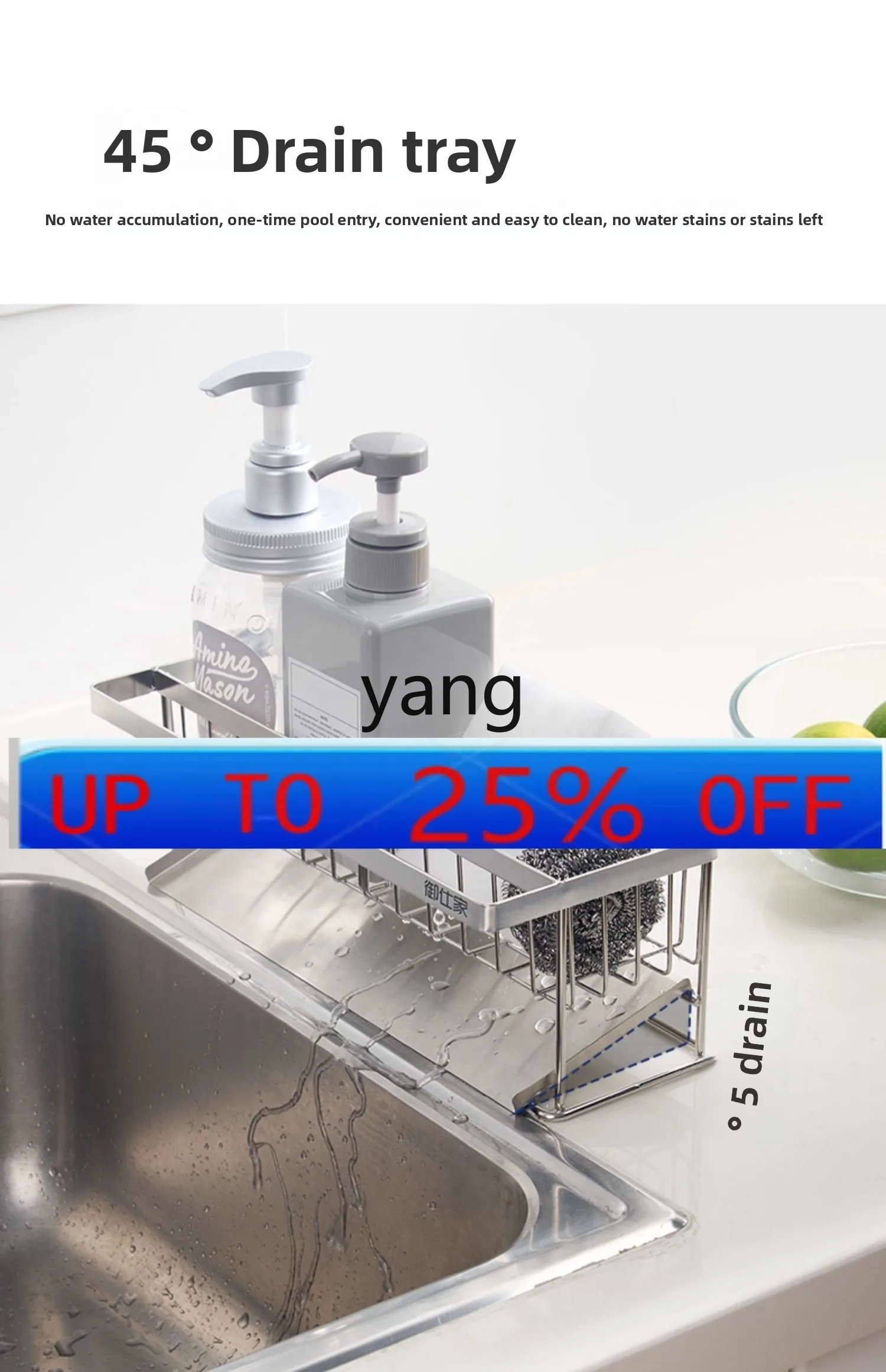 

LMM Kitchen Shelf Stainless Steel Sink Vegetable Sink Sponge Faucet Storage