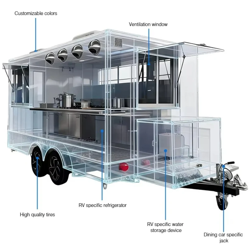 Kitchen Mobile Food Trailers Fully Equipped Restaurant Street Food Kiosk Bbq Catering Carts Food Truck for Sale Customized