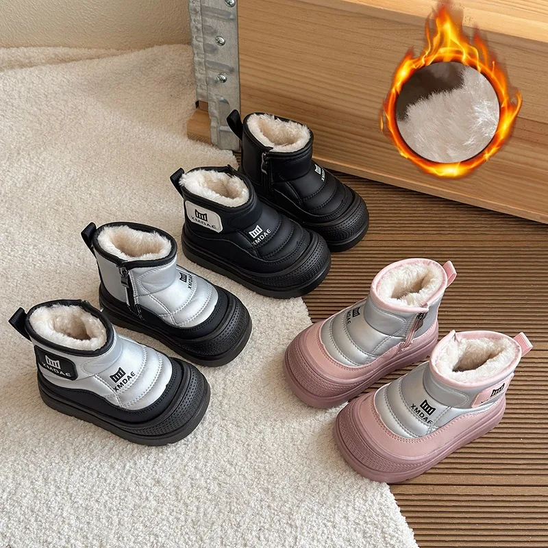 

Зимние детские зимние ботинки, нескользящие ботильоны из плюшевой водонепроницаемой ткани, обувь для девочек и мальчиков, сохраняющая тепло, детские уличные ботинки