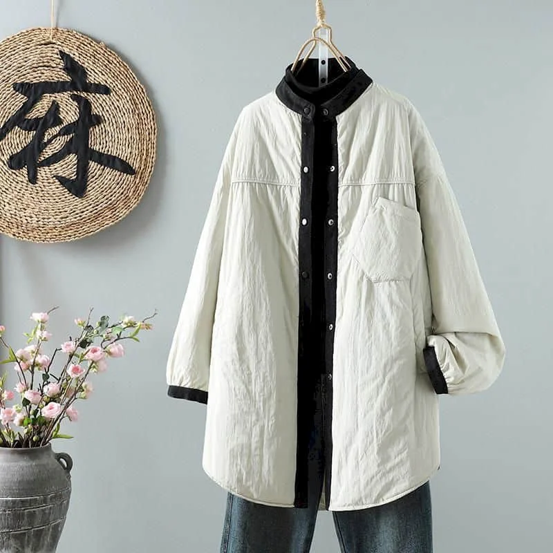 

Quilted Coats for Women Solid Lightweight Cotton-padded O-neck Jackets Long Sleeve Casual Single Breasted Thick Women Clothing