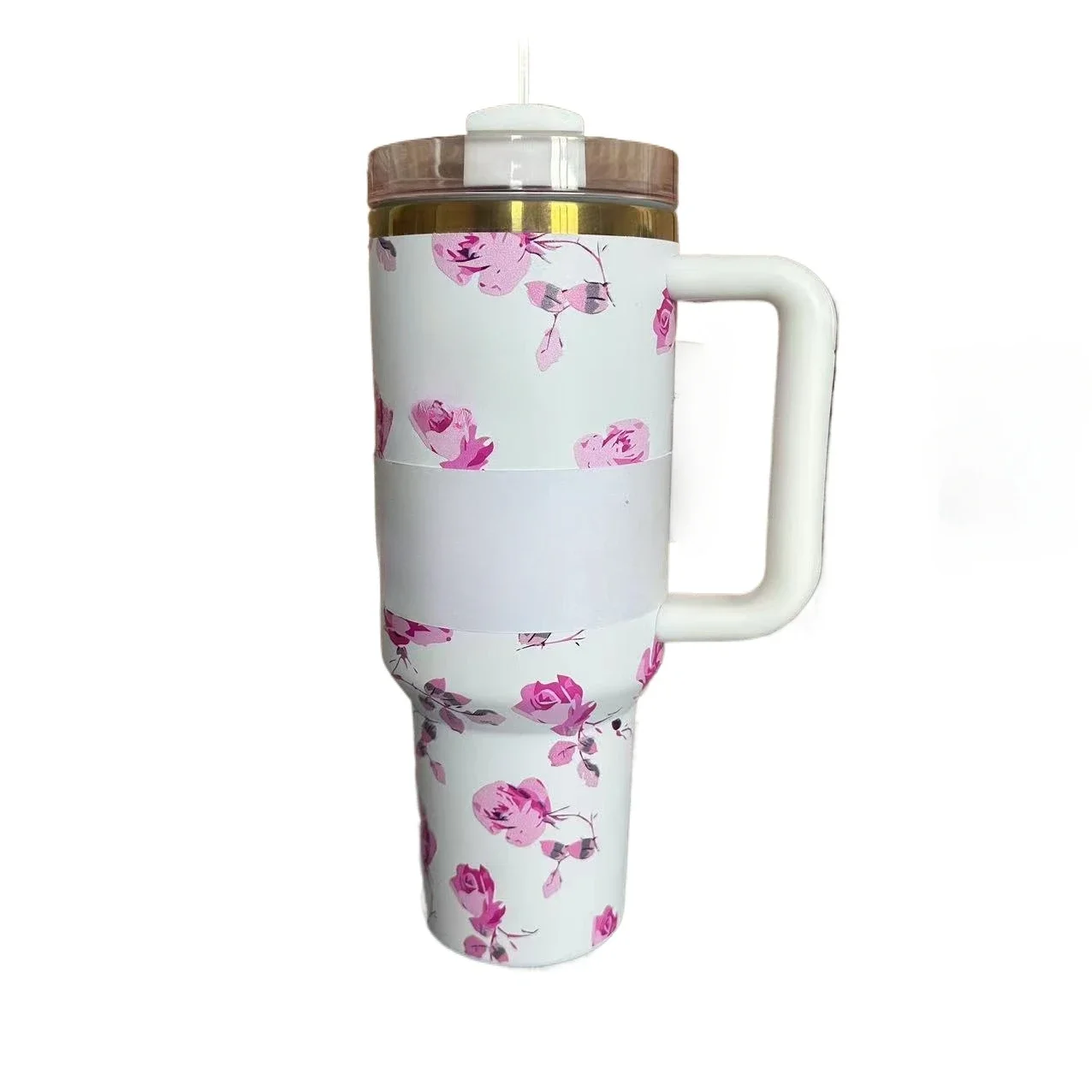 2024 Fresh Flower for Stanley Handle 40oz Vacuum Car Mug Double Wall Thermal Iced Travel Cup Christmas Gift