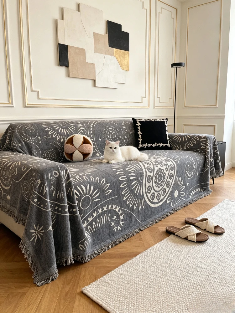 1 Simple Jacquard Fringe Sofa Towe Multi-Purpose Sofa Blanket Leisure Towel Four Seater Dust-Proof Sofa Blanket Home Decor