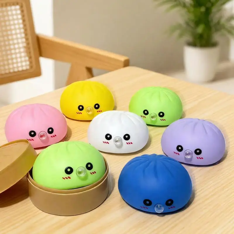1Pcs Stress Relief Squishy Emotion Bun Fidget Toys Colorful Squeeze Bubble Bun Toy With Steamer For & Adults Anxiety Relief