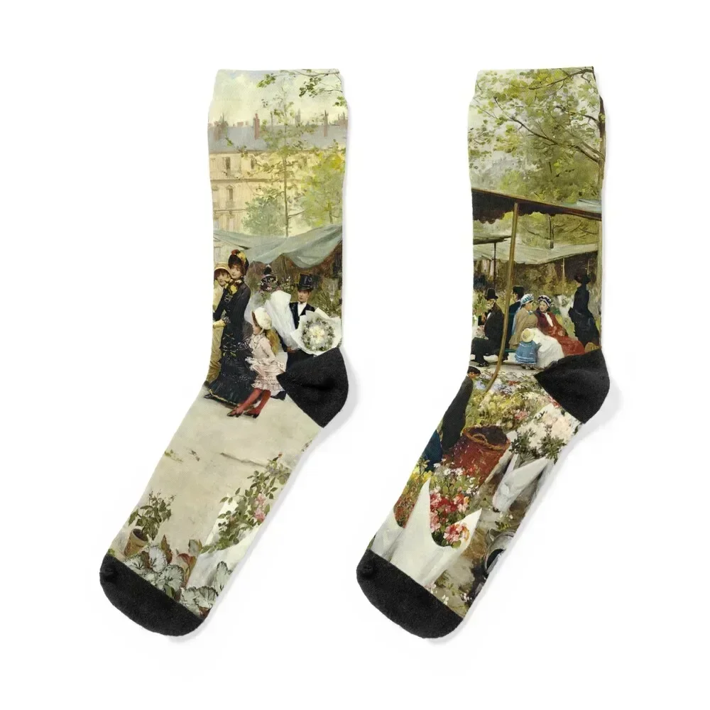 The Lower Market, Paris by Victor Gabriel Gilbert 1881 Socks designer funny sock Running Socks Male Women's