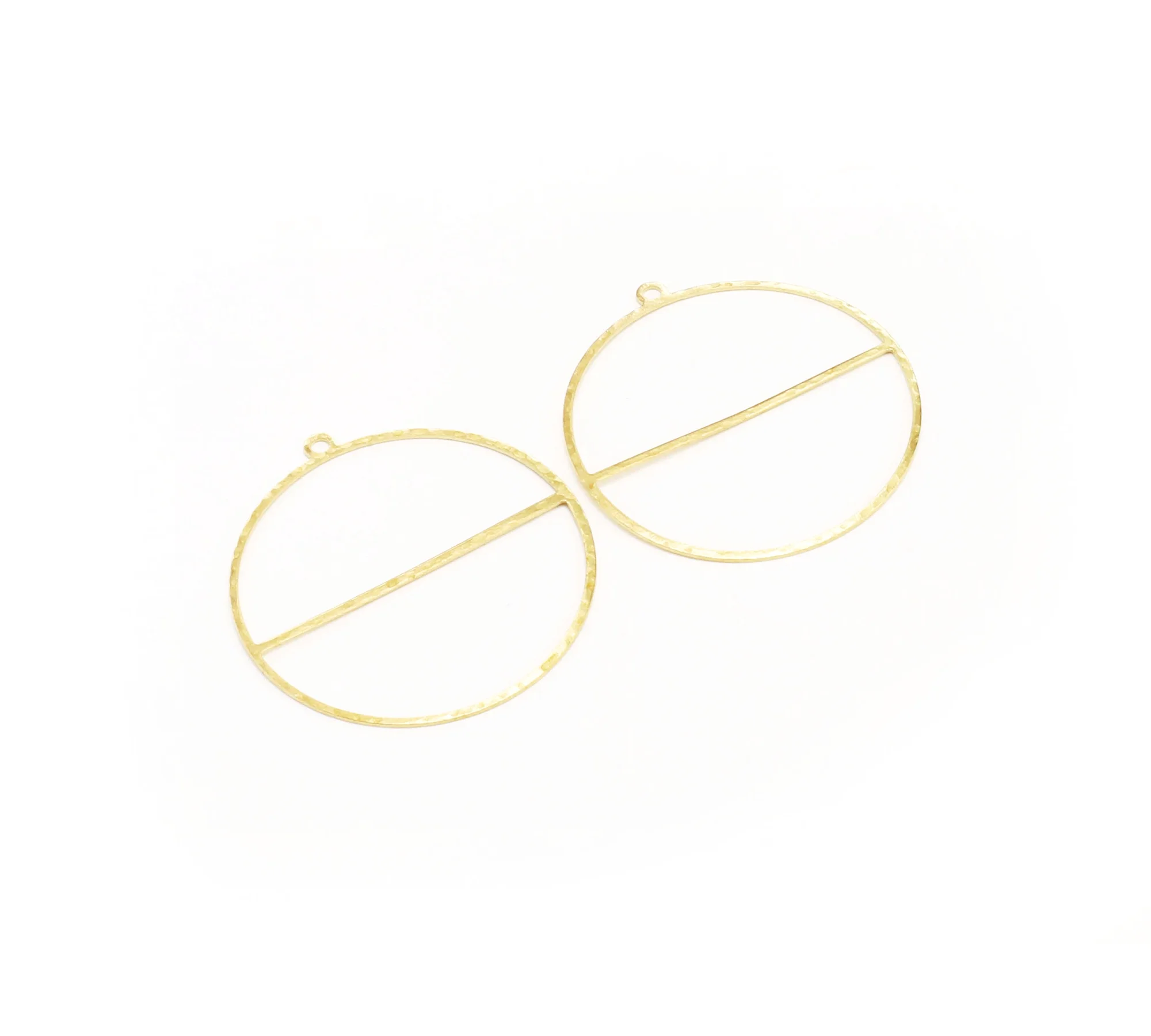 10pcs Brass Circle Charms, Hammered Round Connector, Raw Brass Earring Findings, 41x38mm, Jewelry Making -R1932