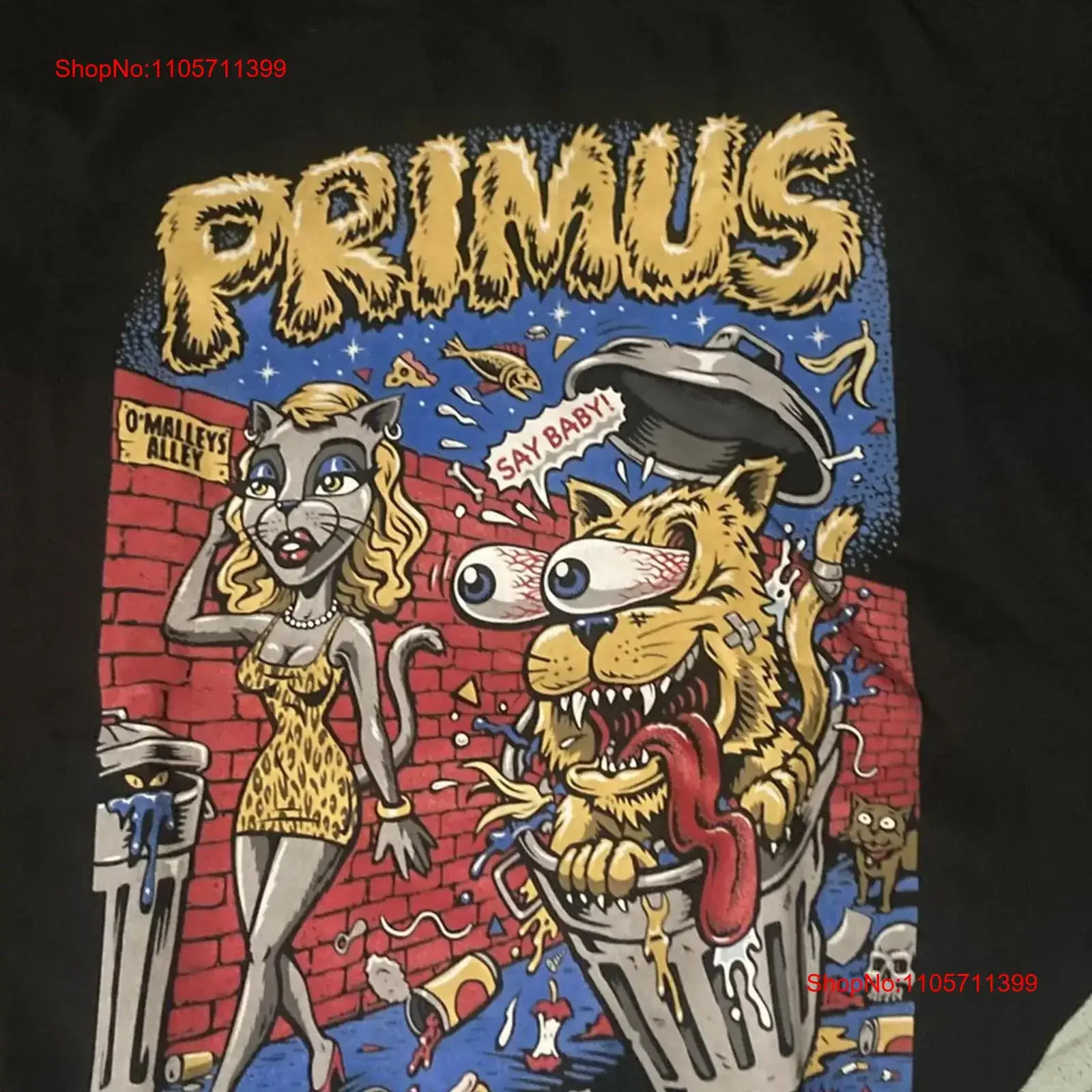 Primus Cartoon basic Black T shirt Retro style tee NH24924 long or short sleeves vintage Washed Unisex Stretched Stylish homme