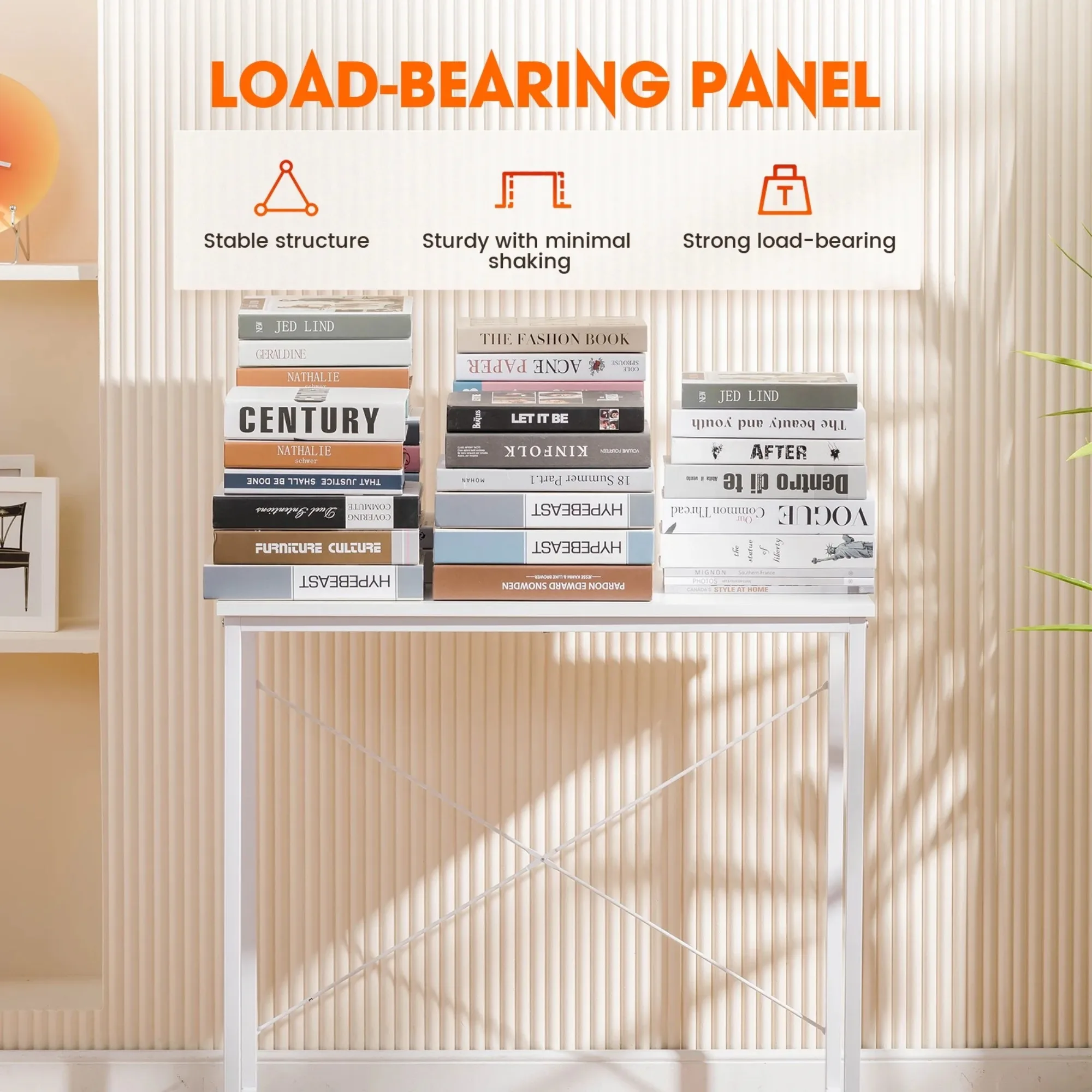 مكتب كمبيوتر صغير مقاس 32 بوصة، إطار معدني، طراز حديث وبسيط للدراسة في المكتب المنزلي، أبيض