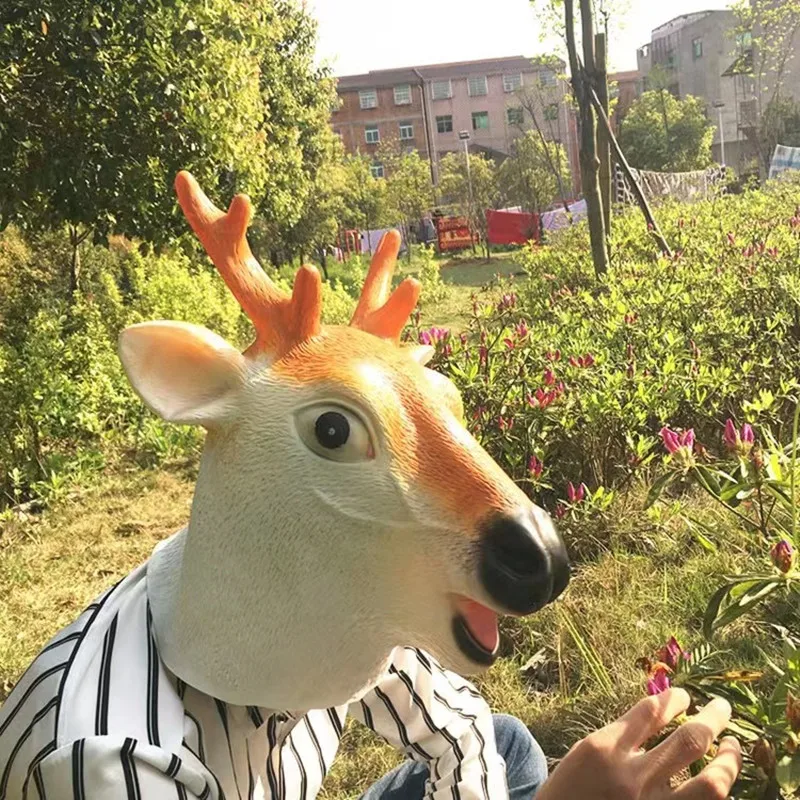 Halloween Cute Giraffe Sika Deer Head Mask Costume Party Deer Head Mask Cosplay Props Cosplay