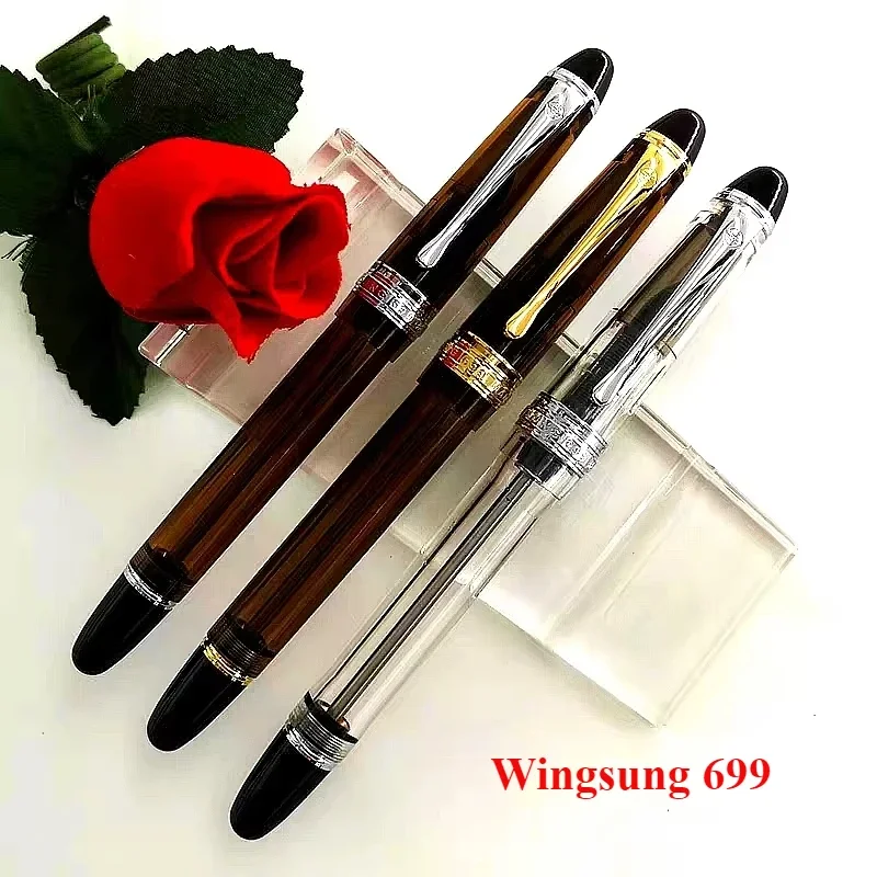 New Wingsung 699 Vacuum Filling Fountain Pen High Quality Acrylic Transparent Barrel Business Office Writing Ink Pen Gift Gift