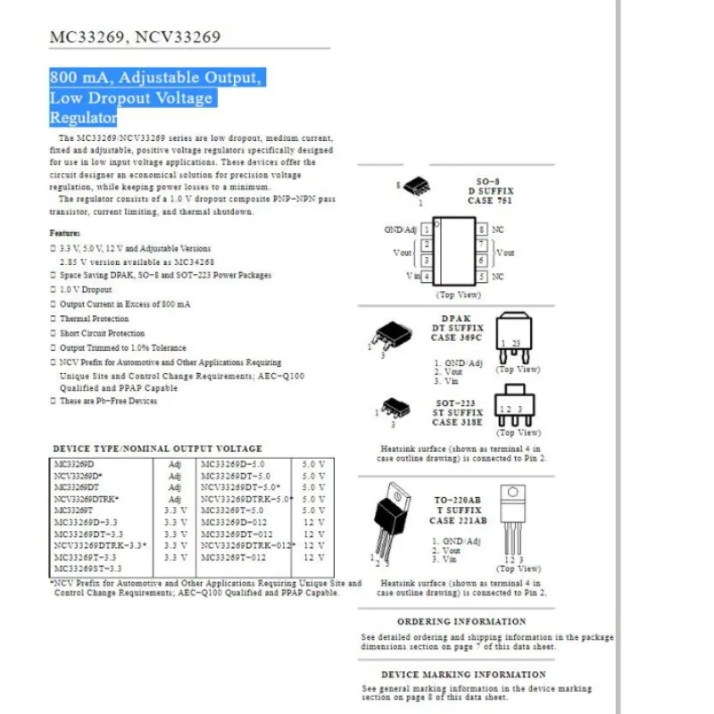 MC33269DR2-3.3G 269-3 MC33269D-3.3G MC33269DR2-5.0G 269-5 MC33269D-5.0G MC33269DR2G 269AJ MC33269DG MC33269DR2-012G MC33269 New