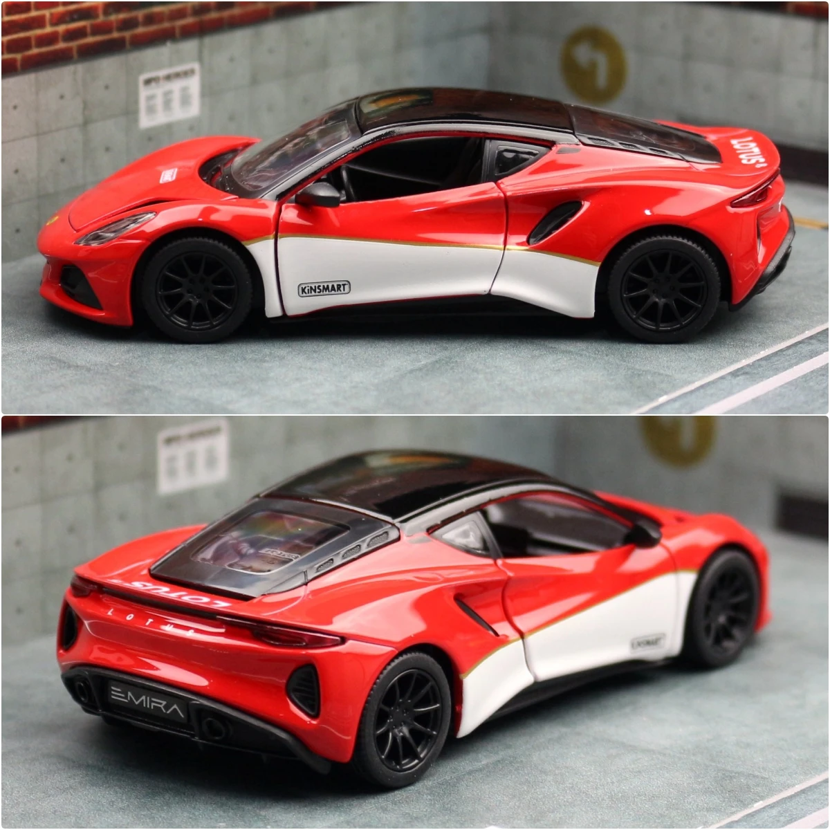 KiNSMART Toy Car Model 1/34 Lotus Emira Rally Racing Diecast Alloy Miniature Pull Back Vehicle Collection Gift For Children Boy