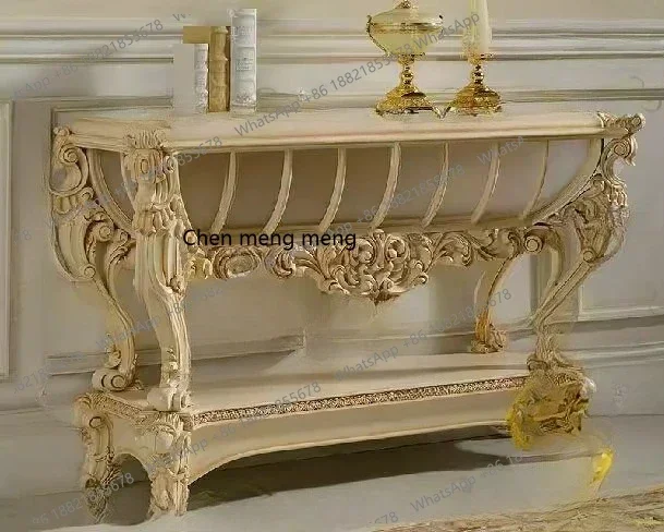 Z136 Neoclassical French Italian entrance table, European furniture side table solid wood carving flowers