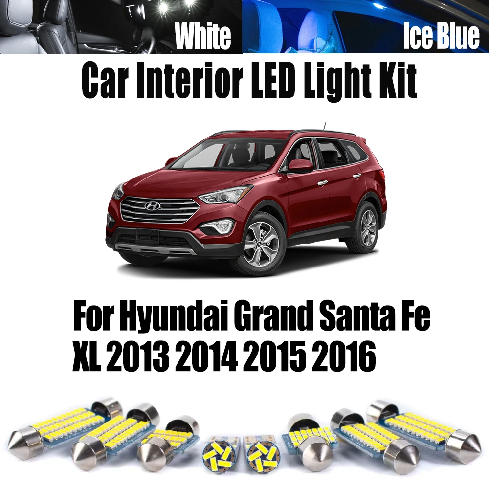

13 шт. Canbus светодиодный комплект внутреннего освещения с картой купола для Hyundai Grand Santa Fe XL 2013 2014 2015 2016 автомобильные лампы для номерного знака без ошибок
