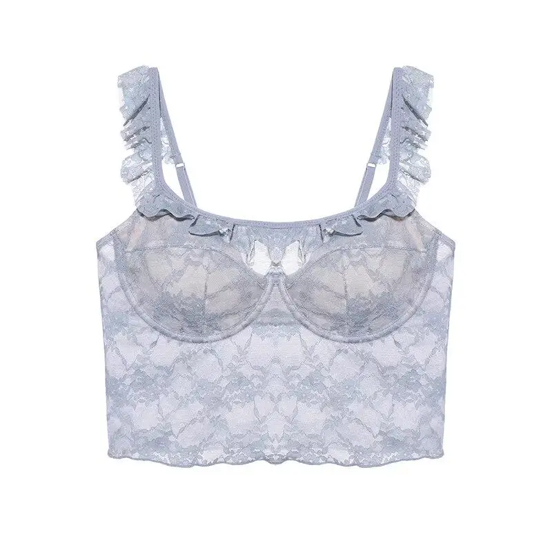 Damen Französisches Spitzen-Cami-Top Sexy Bralette mit Herausnehmbaren Polstern Sommer-Trägerkleid mit Rückenriemen Cami Unterwäsche Tops