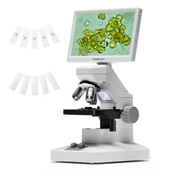 TOMLOV DM301Pro Digital Biological Microscope WIFI 1200X 7'' IPS Screen 1080P Triple Camera Slides Set for Adults Kids Education