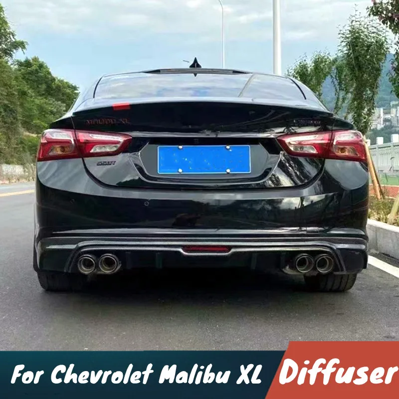 For 2016-2024 Chevrolet Malibu XL Car Rear Bumper Exhaust Pipe Diffuser Splitter Spoiler With Brake LED Black Carbon Body Kit