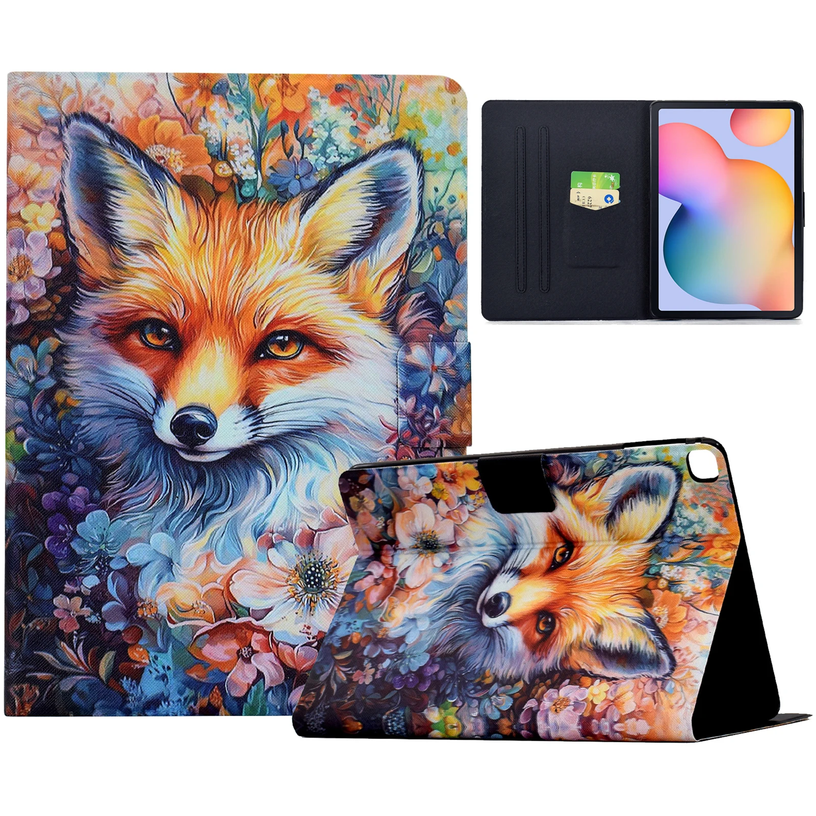 Leather Case for Samsung Galaxy Tab S6 Lite (2024) SM-P610 615 / (2022) / (2020) Pattern Painting Card Slots Stand Cover with Au
