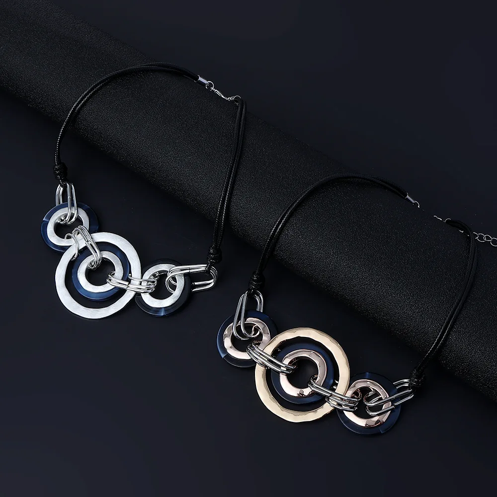 Necklace popular ins women's round resin European and American jewelry retro simple alloy collarbone chain short necklace