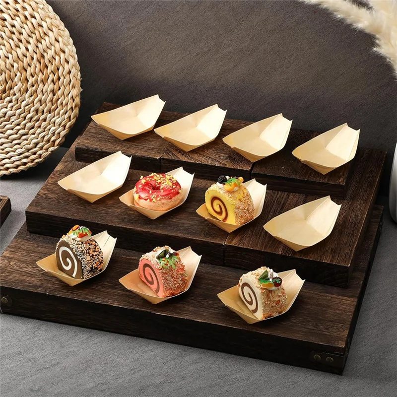 AB13-500 Pcs Disposable Wood Plates Sushi Boat Bowls And Cutlery For Party Catering And Home Use For Party Weddings Picnic