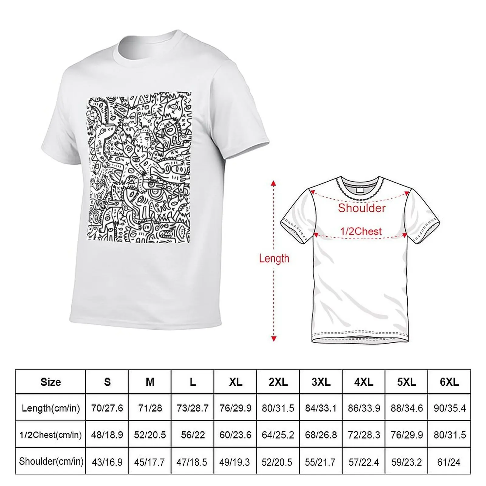 One Step Ahead Black and White Graffiti Creatures T-Shirt blue archive anime stuff oversized t shirt men