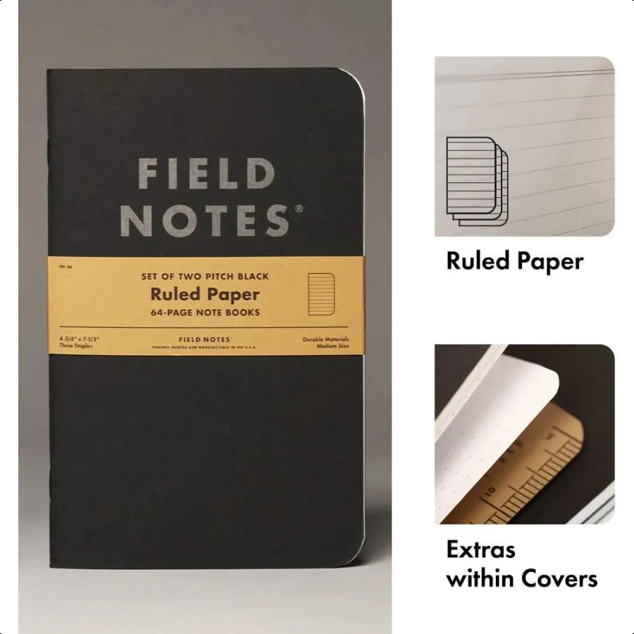 Quaderni neri con passo da 2 pezzi 4,75" X 7,5" Quaderno EDC tascabile sottile a righe da 64 pagine con carta da 90 GSM e copertina in brossura Wo