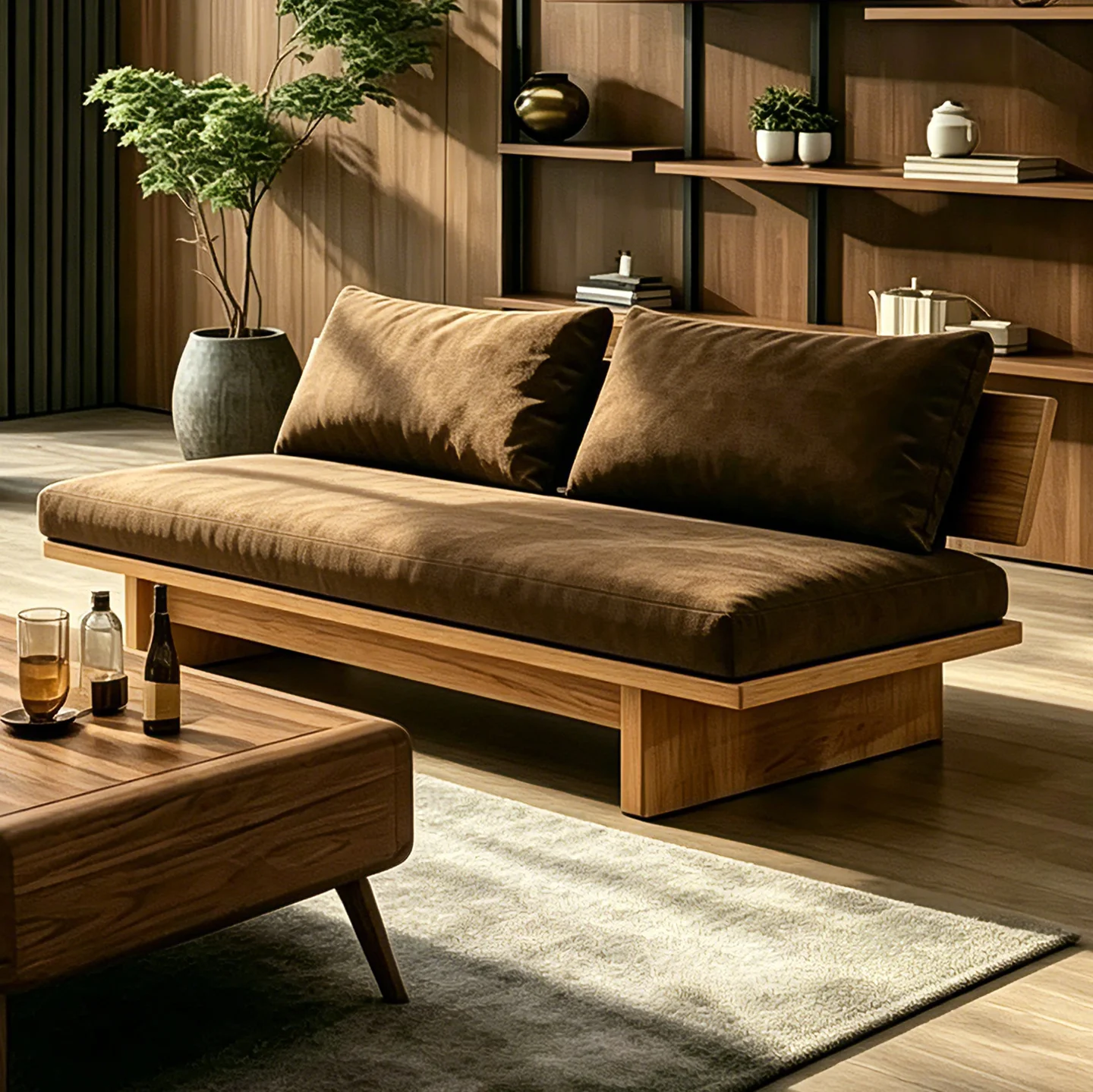 f*-Wabi-sabi-style Solid Wood Upholstered Eco-Friendly Two Seat Sofa/Chair for Living Room Small Villa Hotel 2025 New