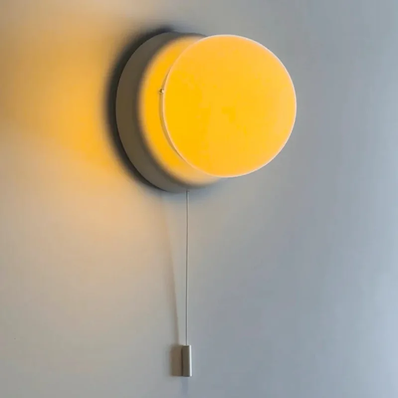 

Cream wind wall lamp with pull wire switch Nordic creative medieval glass new background wall lamp Bedroom bedside wall lamp