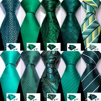 Fashion Men Tie Green Teal Blue Solid Paisley Striped Plaid Floral Animal Necktie Handkerchief Cufflinks Set Barry. silk Wang