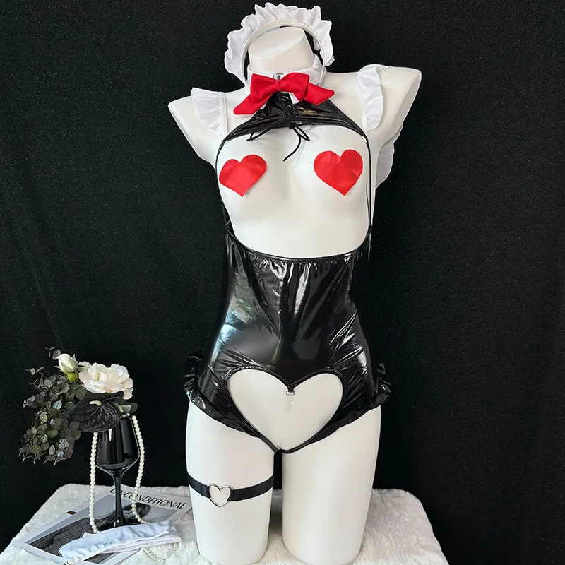 

Anime Maid Cosplay Costumes Women Sexy Leather Bodysuit Suit Cute Maid Uniform Lingerie Outfits Halloween Carnival Party Clothes