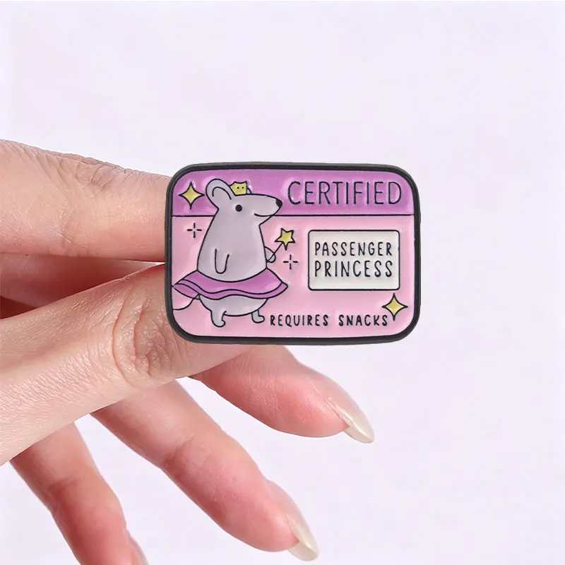 Certified Passenger Princess Enamel Badges Raccoon Mouse Cute Card Pins Funny Animal Brooches Lapel Pin Set Gift For Friends