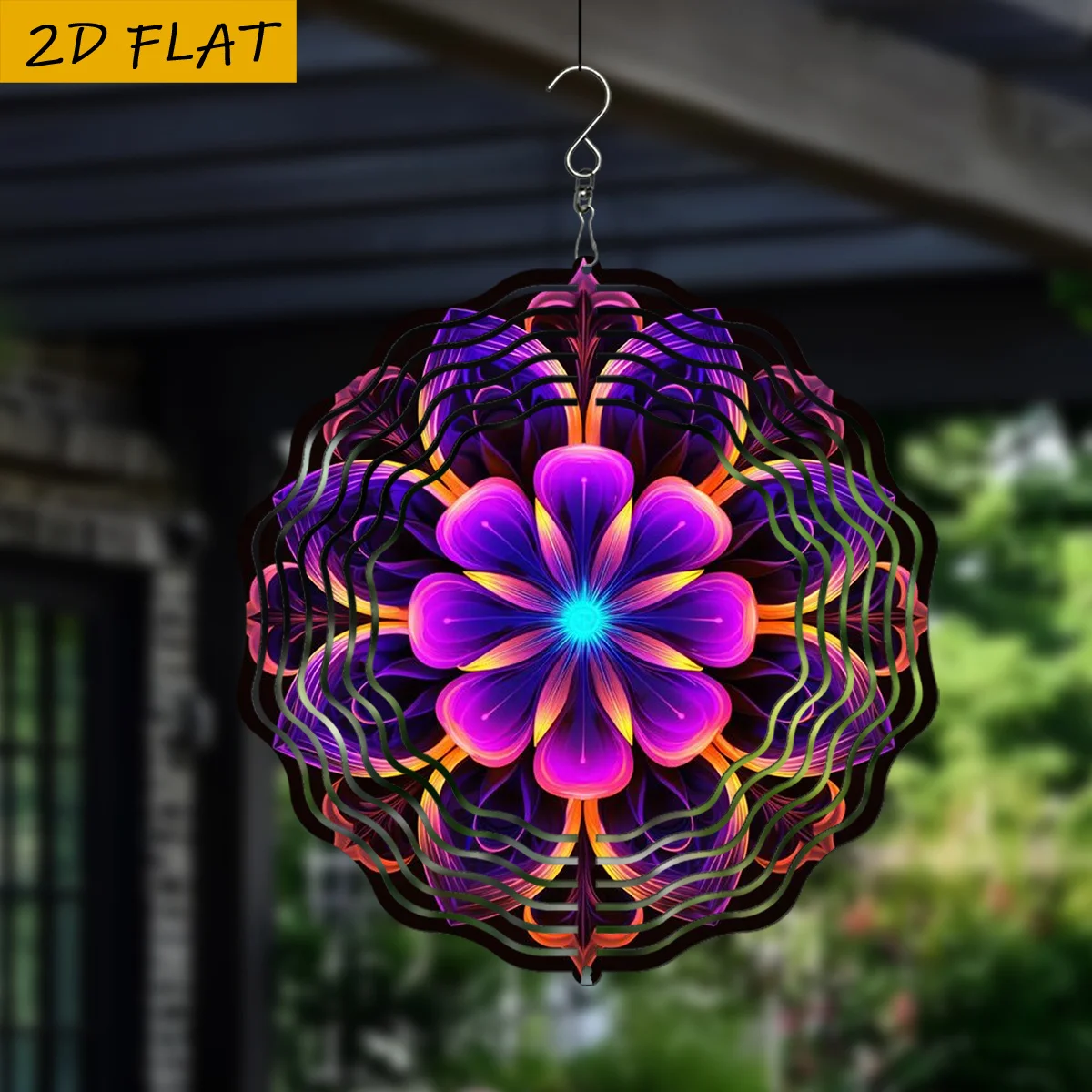 1pc Vibrant Mandala Wind Chime with Colorful Petal Layers & 360° Rotating Hook - Metal Indoor/Outdoor Decorative Wind Spinner