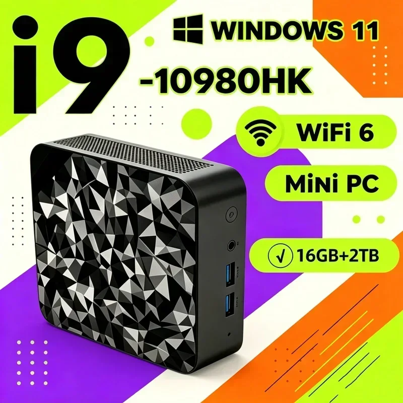 Tough Core I9 10980HK Portable Mini PC, WiFi6 BT5.2, Dual Gigabit Ports, 4K Multi Display Compact Host for Office Daily