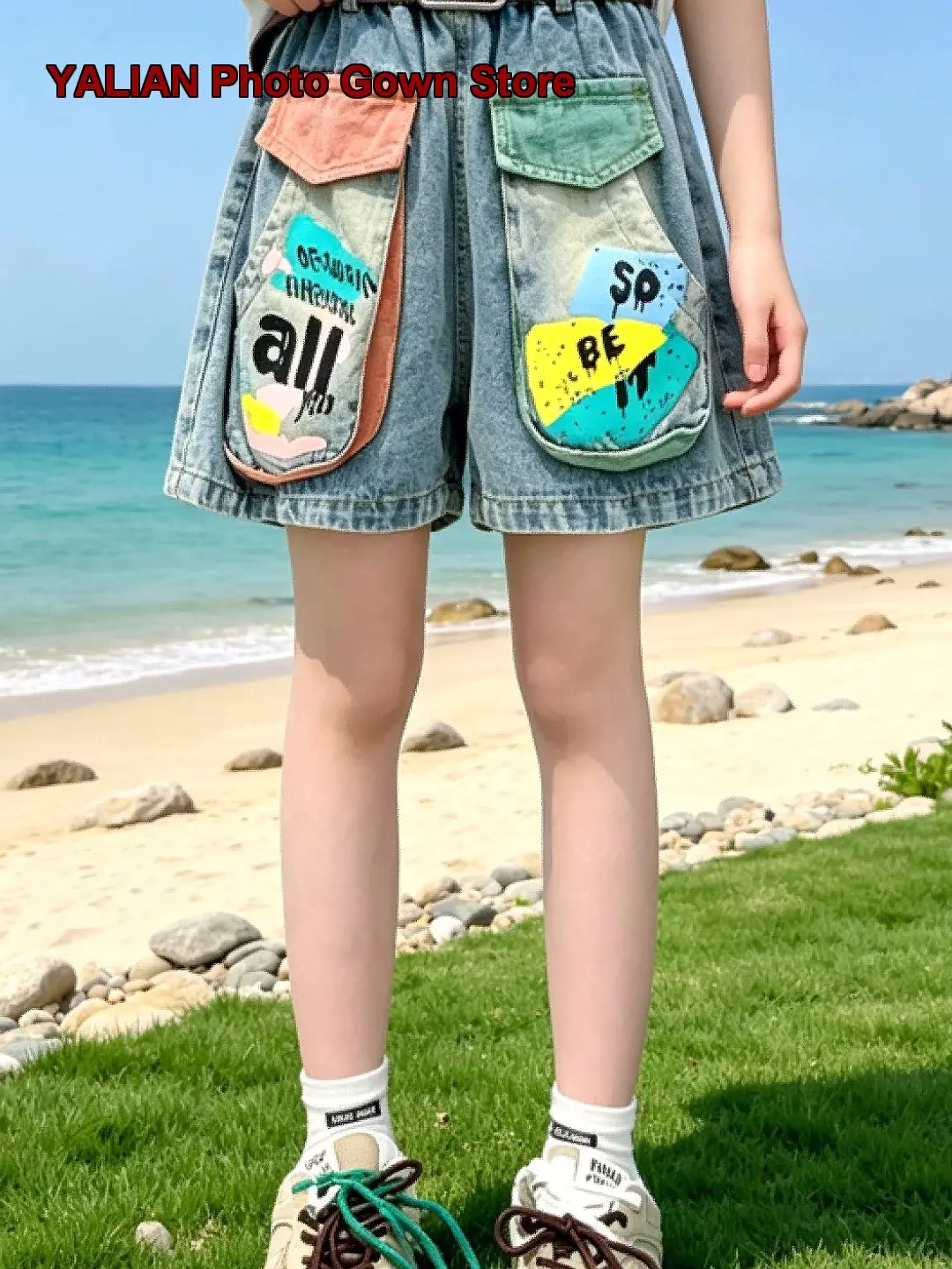 Girls Cartoon Shorts 2026 Summer Three-Quarter Wide Leg Pocketed Older Kids