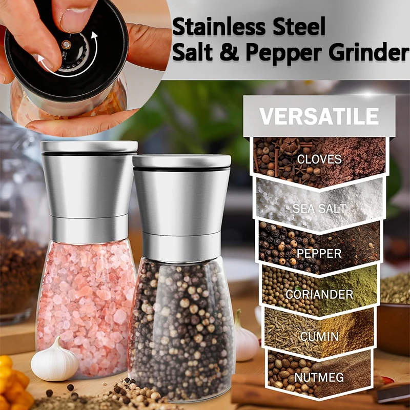 

Stainless Manual Steel Salt And Pepper Grinder, Adjustable Ceramic Core Grinder for Camping BBQ Home Kitchen Use