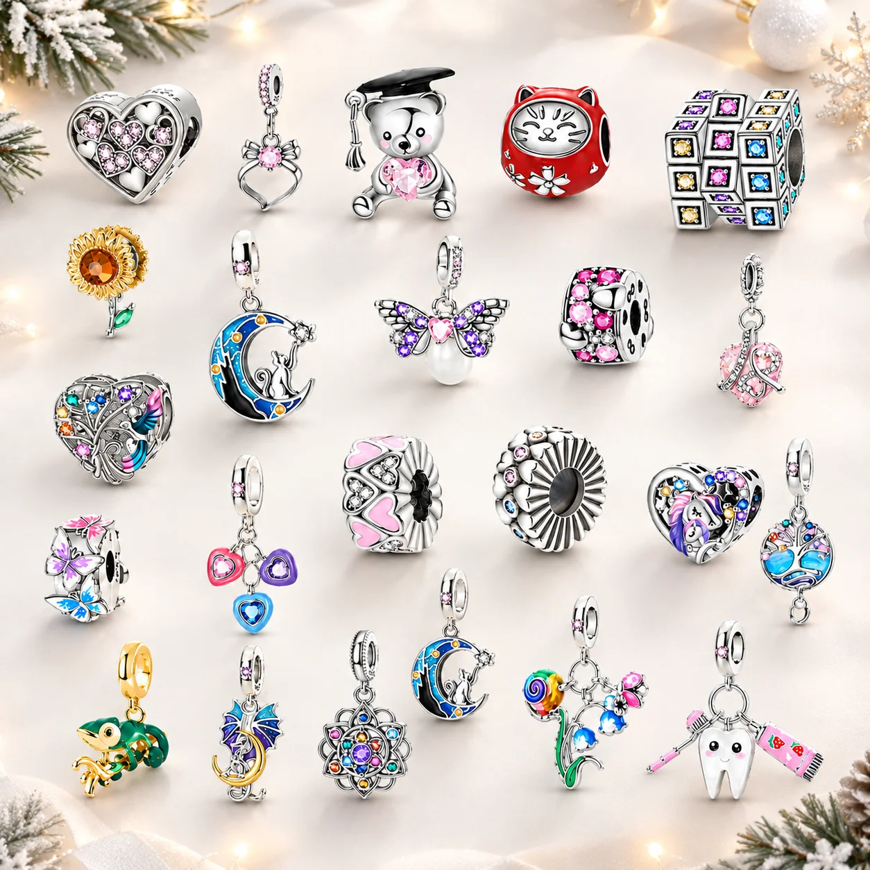 925 Sterling Silver Rainbow Colorful Cute Charms Graduation Bear Unicorn Flower Beads Fit Bracelets for Women Girls DIY Jewelry