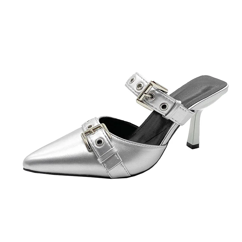 Low Sandals Woman Leather Suit Female Beige All-Match Large Size Block Heels Shoes Lady 2025 Round Toe Low-heeled Comfort Black image 5