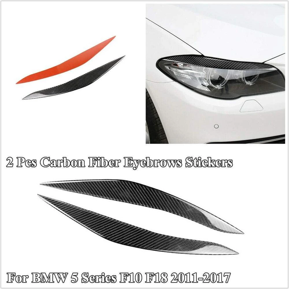 For BMW F10 5 Series F18 520li 525 2011-2017 2Pcs  Car Headlight Eyebrow Trim Headlamp Eyelid Cover Trim Carbon Fiber Style