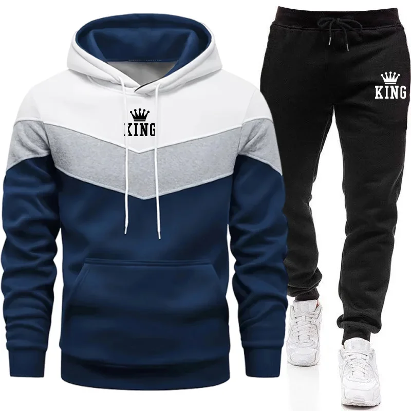 

King Printing Autumn Winter Mens Tracksuit Casual Tricolor Sweatshirts Sports Jogging Man Clothing Single Piece Hoodie Pants