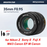 Brightin Star 35mm F0.95  APS-C Manual Focus DSLR Mirrorless Camera Lens Fit for Nikon Z  Sony E Fujifilm Fuji X Canon EF-M M4/3