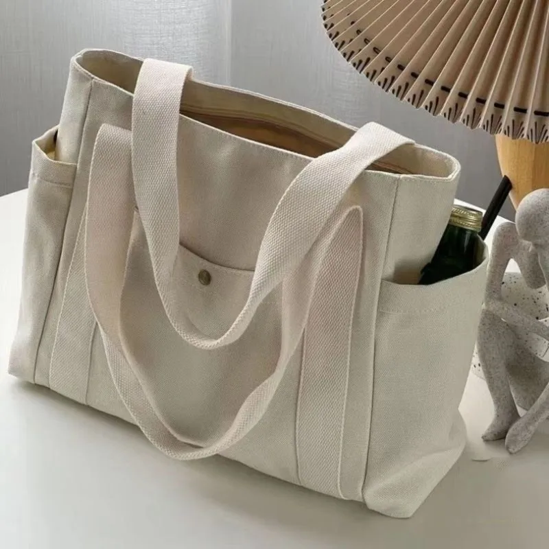 【TODAY-BUY】~@ Unisex Canvas Tote Bag - Spacious, Stylish, and Durable with Polyester Lining for Everyday Use