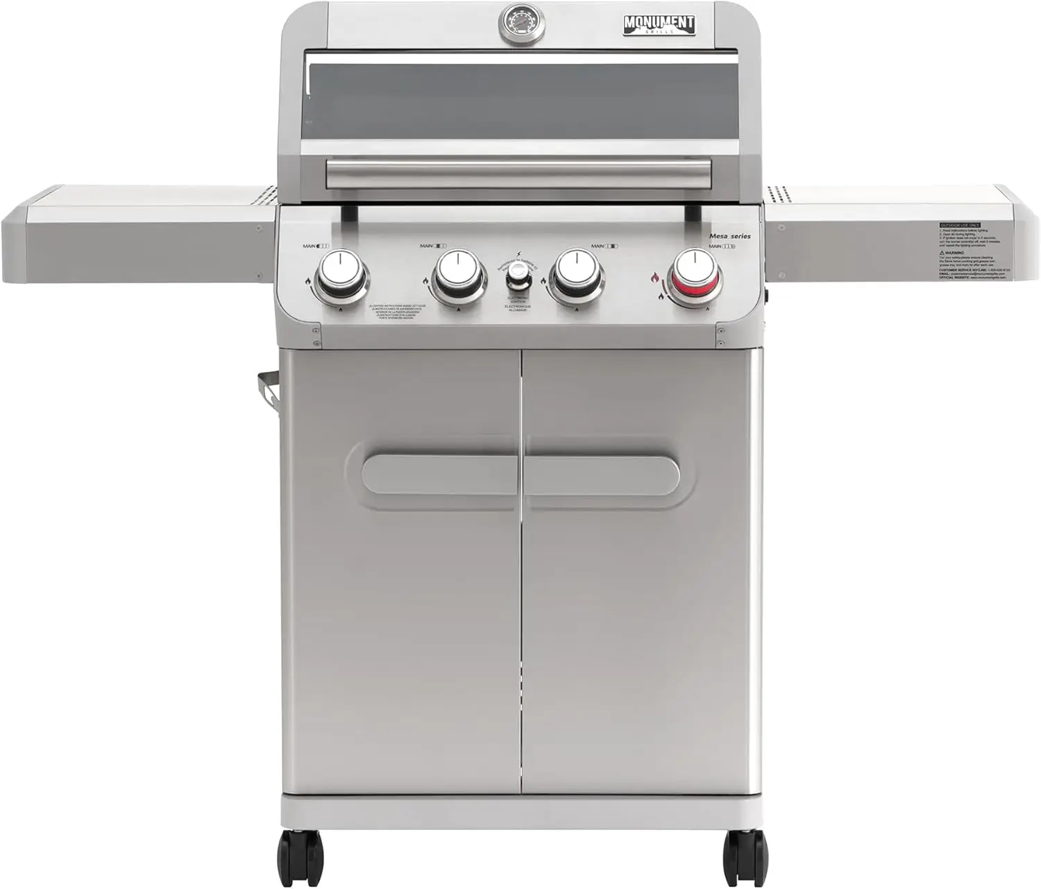 

Stainless Steel 4-Burner Propane Gas Grill for Outdoor Patio Barbecue, Featuring Broil Zone for Rapid Heating, Knob Controls, and Effortless Cleaning