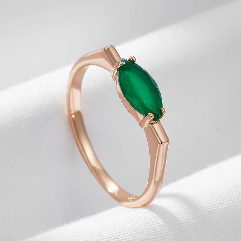 Kienl New Simple 585 Rose Gold Ring for Women Luxury Green Natural Zircon Bride Ring Vintage Wedding Jewelry Fashion 2022