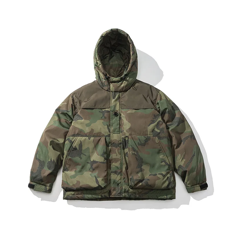 

Mens White Duck Down Jacket Camouflage Pocket Decoration Hooded Down Jacket Coats Male Casual Overcoat Thermal Winter Parkas Men