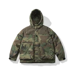 Casaco com capuz de pato branco masculino, casaco camuflado, decoração de bolso, sobretudo casual masculino, parkas térmicas de inverno, homens