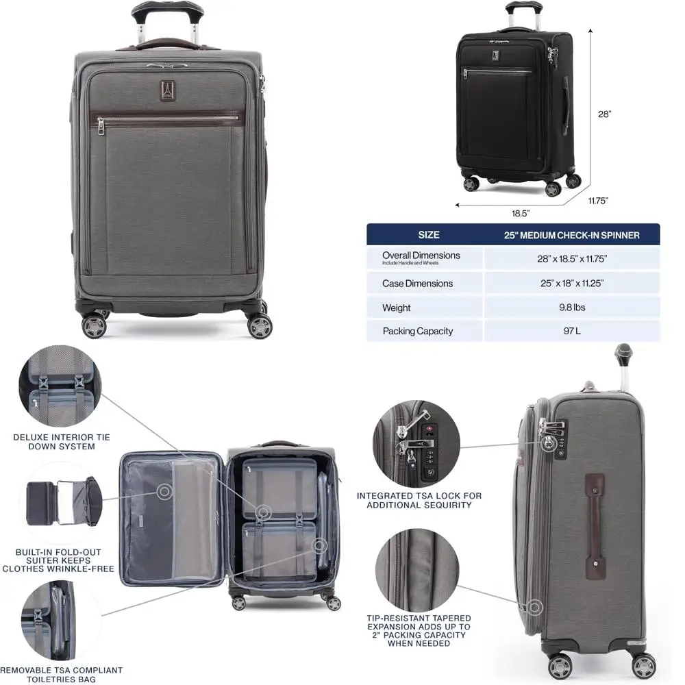 Maleta giratoria expandible de 8 ruedas con cerradura TSA, equipaje gris vintage para hombres y mujeres, esencial de viaje