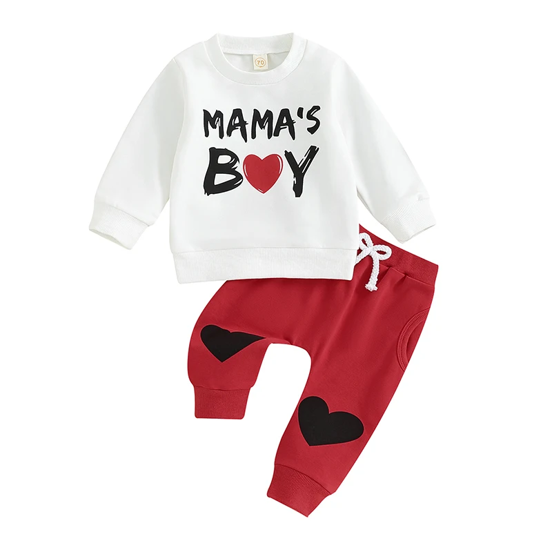 2023-09-23 Lioraitiin 0-3Y Toddler Baby Boy Valentine’s Day Outfits Long Sleeve Sweatshirt + Heart Trousers Pant Clothes Set